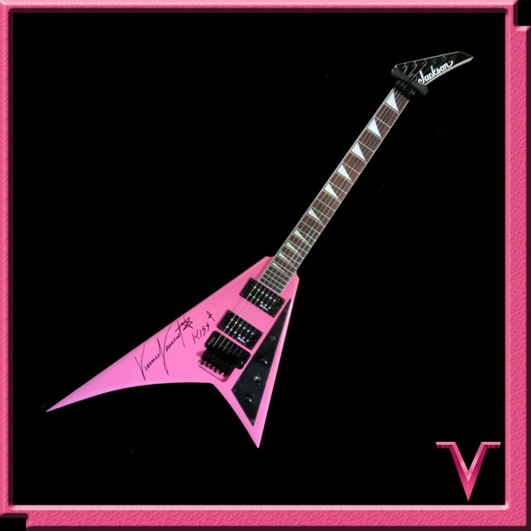 Signed Custom Pink Jackson Rhoads V Guitar – Vinnie Vincent